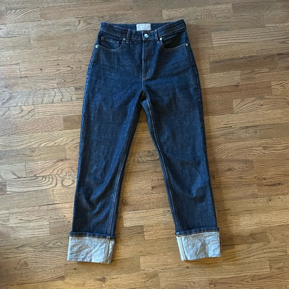 Everlane High Rise Straight Jean Dark Wash Cuff 27 Like New Super Straight - Picture 1 of 6